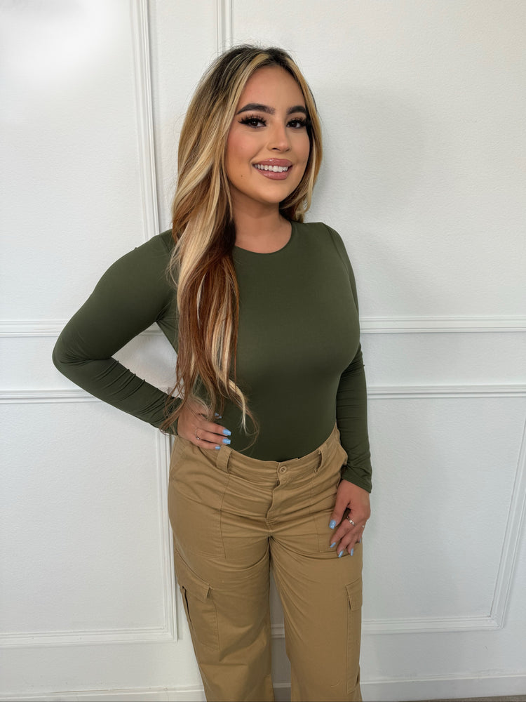 Essential Long Sleeve Olive Bodysuit