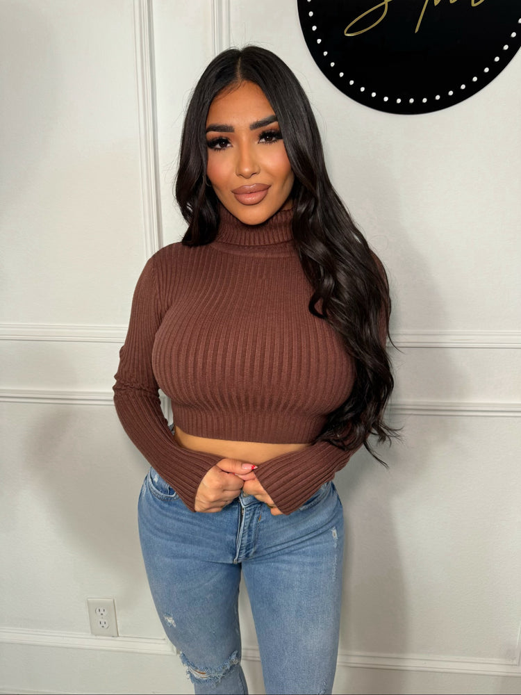 Stay Warm Babe Crop Sweater - Brown