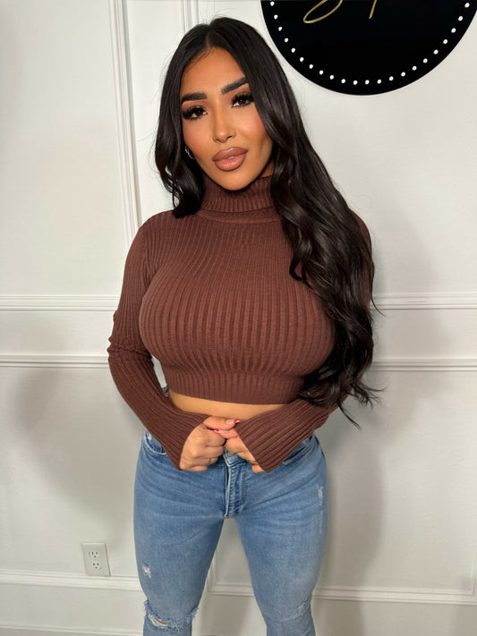 Stay Warm Babe Crop Sweater - Brown