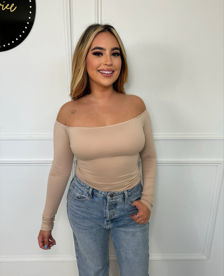 Off The Shoulders Basic Top - Nude