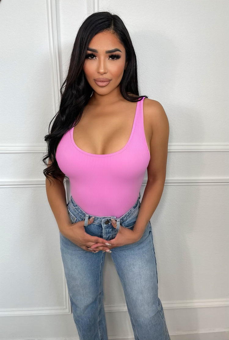 Worth It All Ribbed Bodysuit - Pink