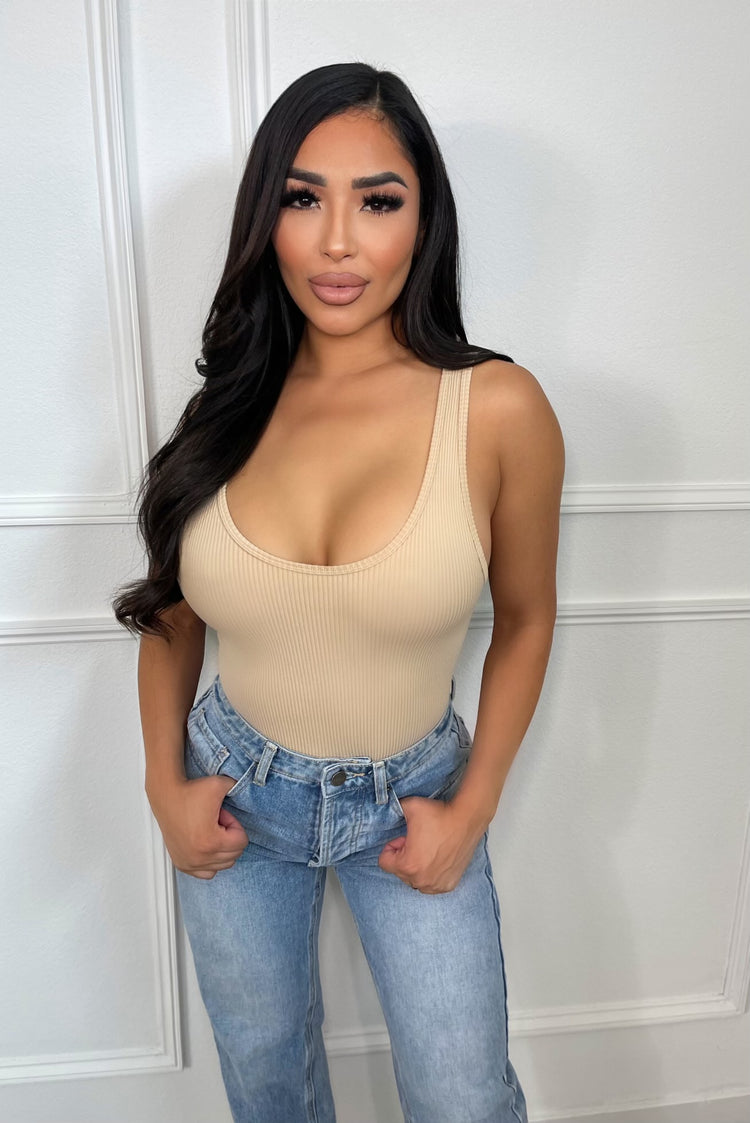 Worth It All Ribbed Bodysuit - Nude