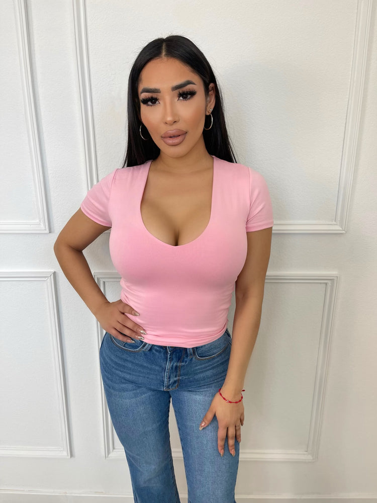 Baby Pink V Neck Top