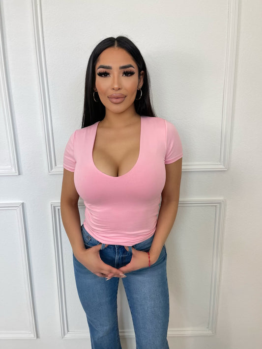 Baby Pink V Neck Top