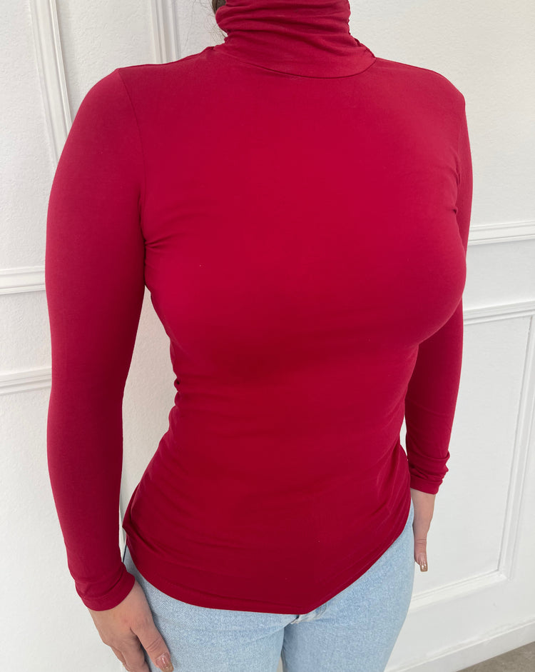 Amanda Red Mock Neck Long Sleeve Top