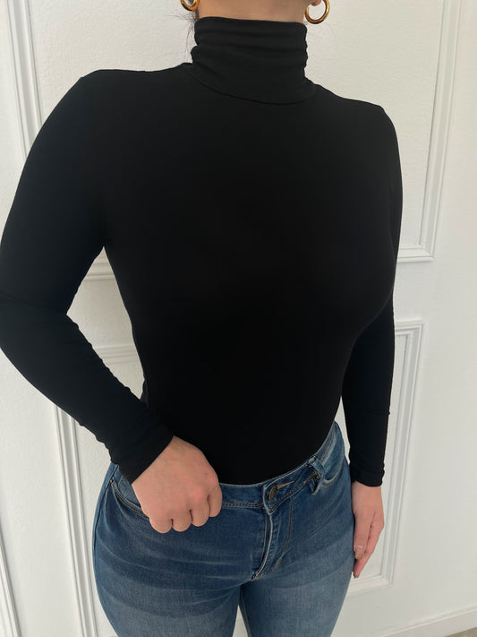 Jaylee Black Mock Neck Long Sleeve Top