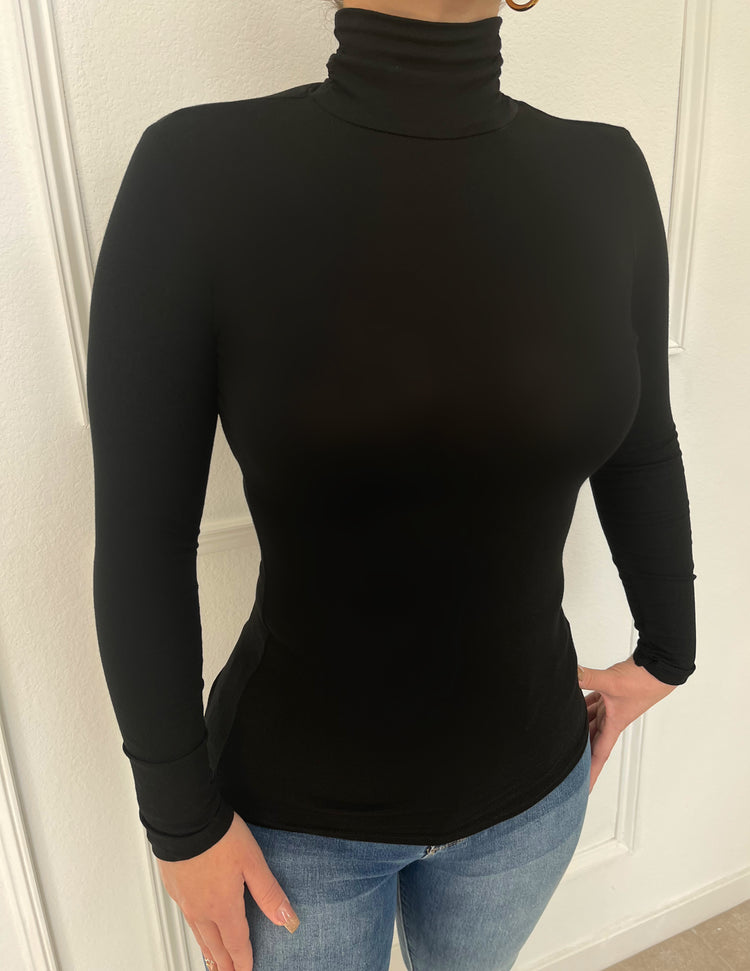 Jaylee Black Mock Neck Long Sleeve Top